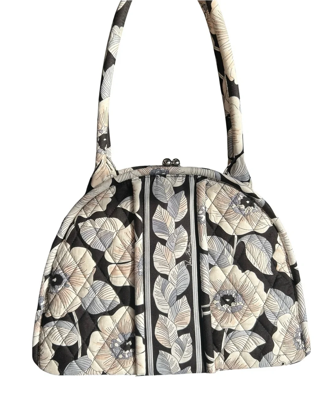 Vera Bradley Quilted Floral Dome Bag in Navy and Cream, Kisslock closure